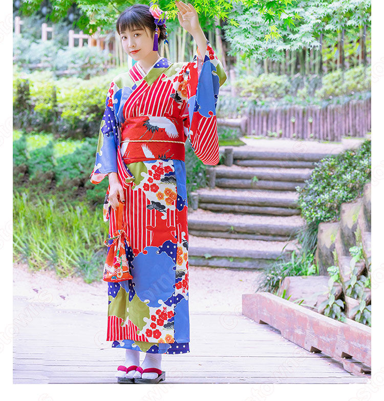 女性浴衣 和服 着物 日本伝統服 舞台衣装 コスプレ衣装 コスチューム 写真撮影 演出服 松梅柄 0