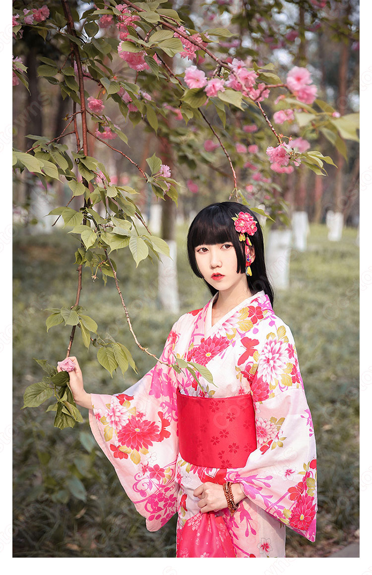 女性浴衣 和服 着物 日本伝統服 舞台衣装 コスプレ衣装 コスチューム 写真撮影 演出服 蝶蝶 菊柄 しだれ桜柄 2