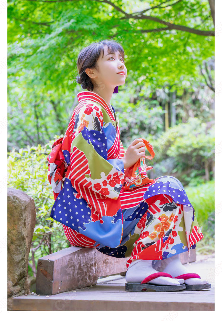 女性浴衣 和服 着物 日本伝統服 舞台衣装 コスプレ衣装 コスチューム 写真撮影 演出服 松梅柄 3