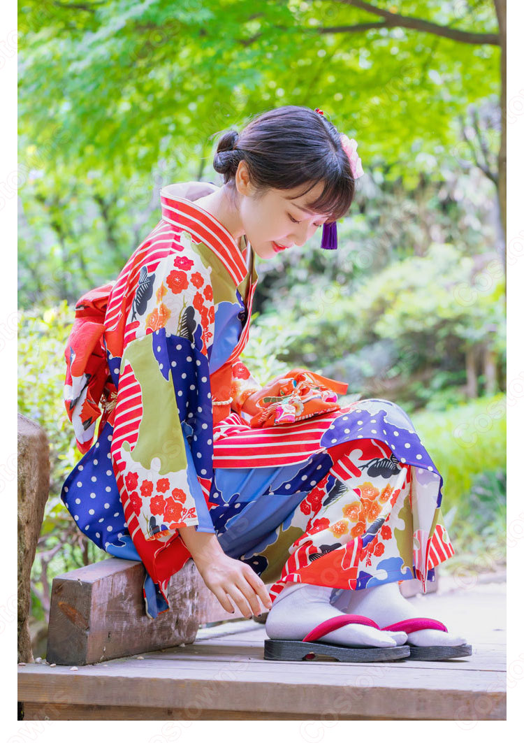 女性浴衣 和服 着物 日本伝統服 舞台衣装 コスプレ衣装 コスチューム 写真撮影 演出服 松梅柄 2