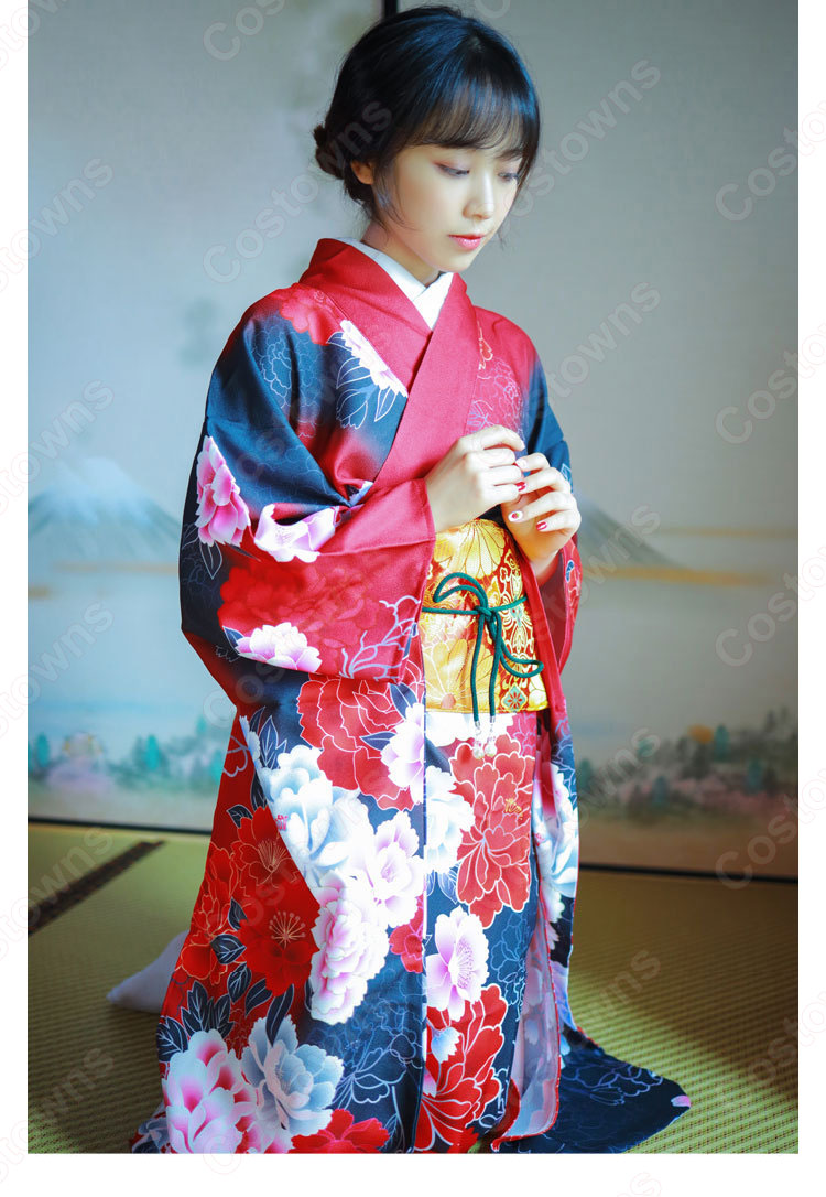 女性浴衣 和服 着物 日本伝統服 舞台衣装 コスプレ衣装 コスチューム 写真撮影 演出服 牡丹柄 4