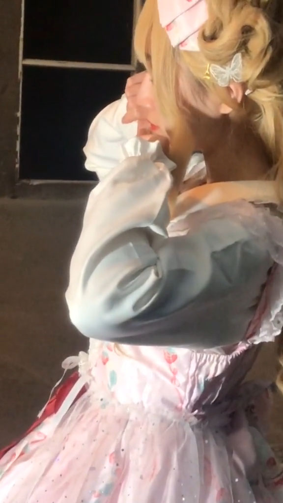 ロリータ服 コスプレ衣装 薄紫色 白 ワンピース 帽子 ハイソックス 髪飾り マント 6