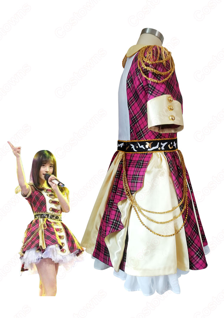 SNH48  打歌服 MV演出服 コスプレ衣装 アイドル衣装 赤チェックワンピース-5