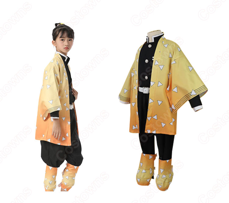 我妻善逸 (あがつまぜんいつ) 鬼殺隊隊服 子供用 コスプレ衣装 『鬼滅の刃』の登場人物の変装 仮装 コスチューム-3