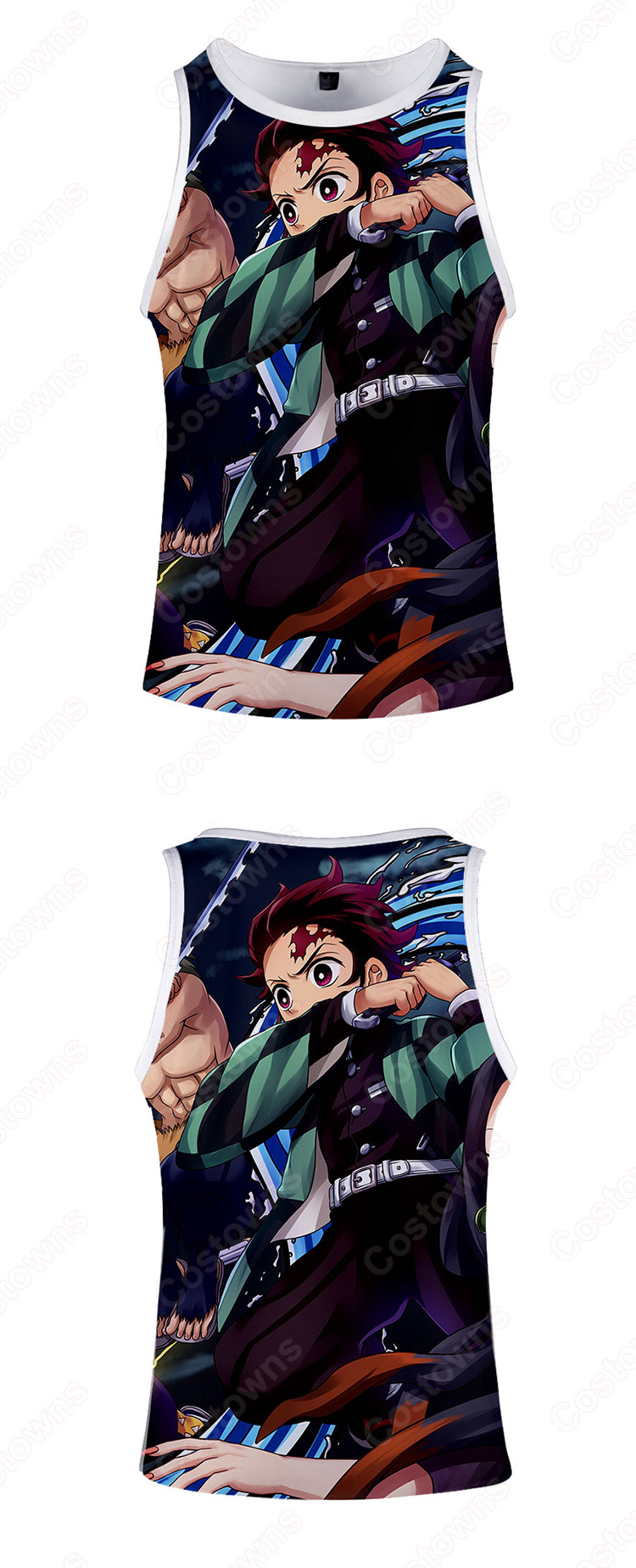 鬼滅の刃 ノースリーブ タンクトップ 漫画の風 炭治郎 我妻善逸 禰豆子ランニングシャツター デザイン プリントおしゃれシンプル-3