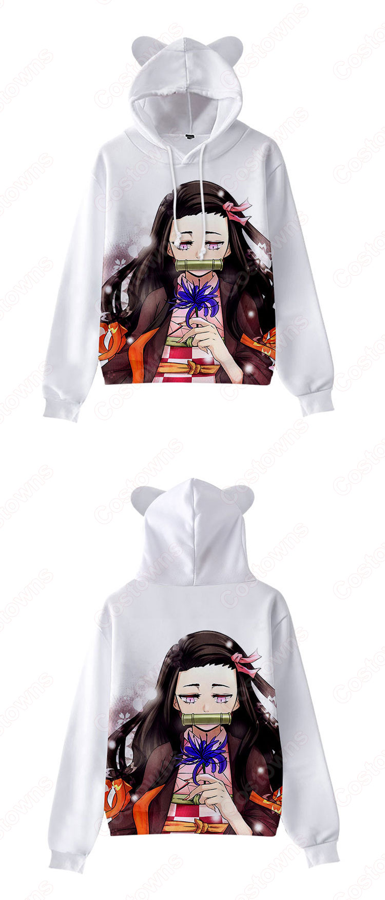 鬼滅の刃 猫耳 パーカー 子供服 長袖 キッズ スウェット アニメ プリント 春秋冬服 誕生日 プレゼント イベント 衣装-14