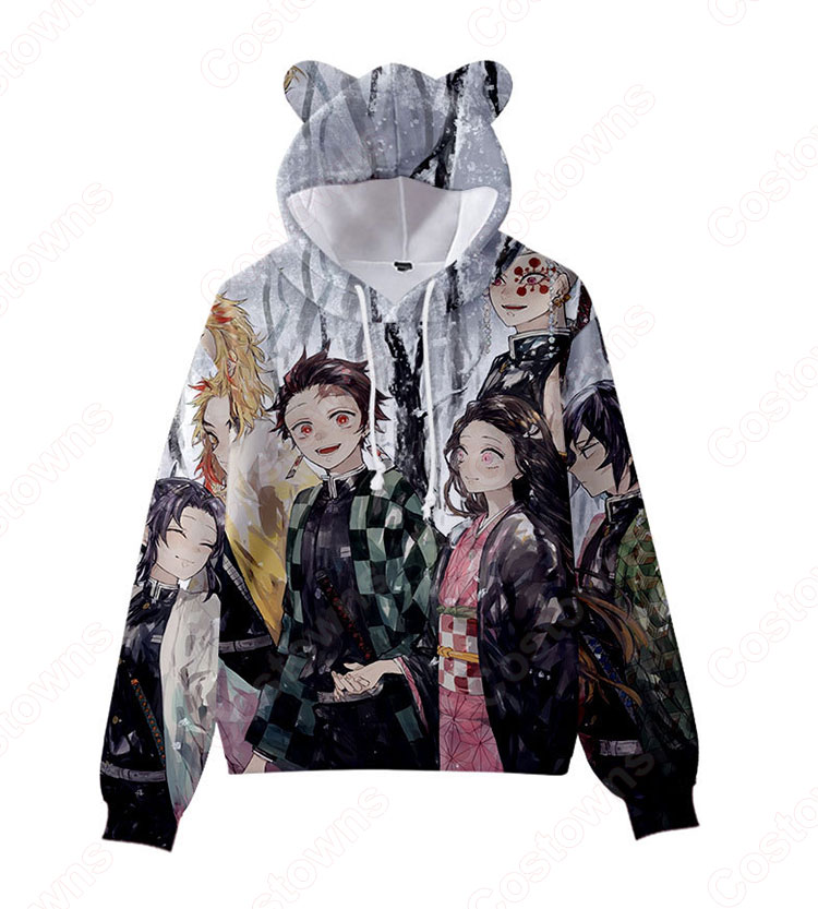 鬼滅の刃 猫耳 パーカー 子供服 長袖 キッズ スウェット アニメ プリント 春秋冬服 誕生日 プレゼント イベント 衣装-5