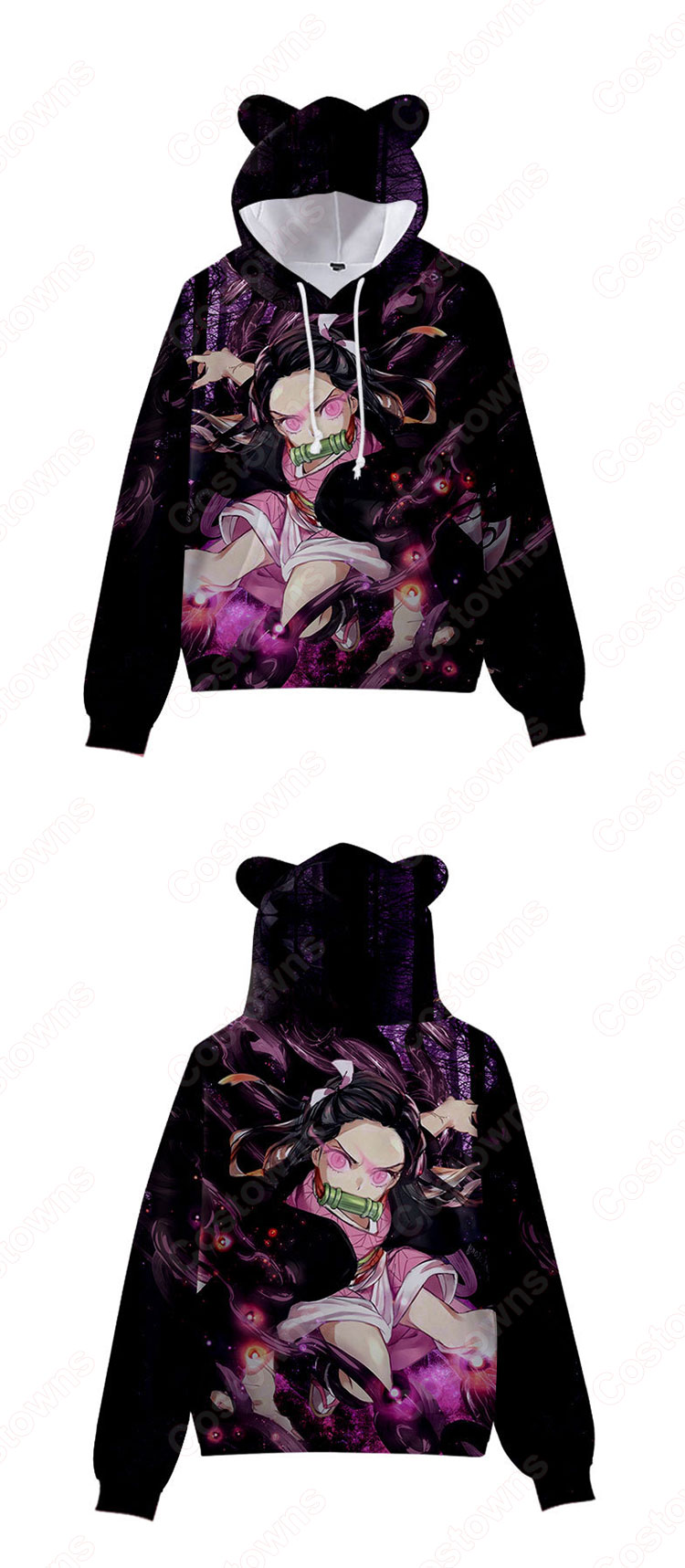 鬼滅の刃 猫耳 パーカー 子供服 長袖 キッズ スウェット アニメ プリント 春秋冬服 誕生日 プレゼント イベント 衣装-1