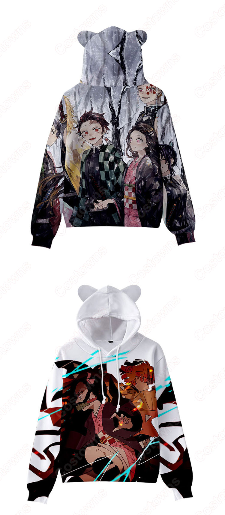 鬼滅の刃 猫耳 パーカー 子供服 長袖 キッズ スウェット アニメ プリント 春秋冬服 誕生日 プレゼント イベント 衣装-6