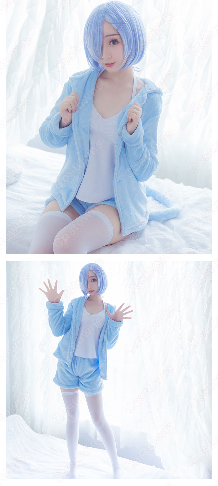 レム ラム コスプレ衣装 『ゼロから始める異世界生活』の登場人物の仮装 可愛い パジャマ 猫娘 コスチューム 高級 cosplay衣装 セット 女性-6