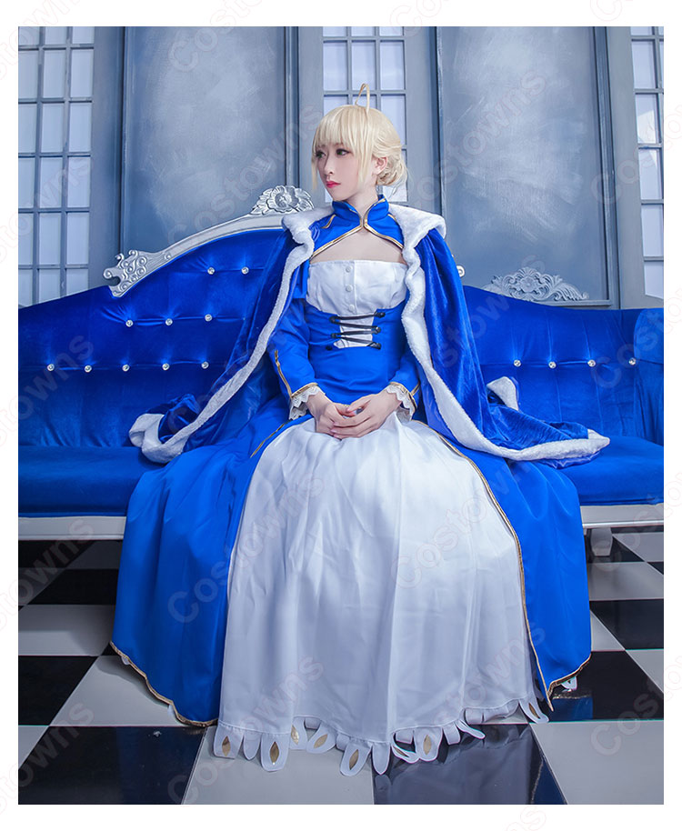 アルトリア・ペンドラゴン 青 マント コスプレ衣装 『Fate/stay night』騎士マントフード付き 柔らかい ふわふわ 保暖防寒 仮装 ステージ衣装 コスチューム-2