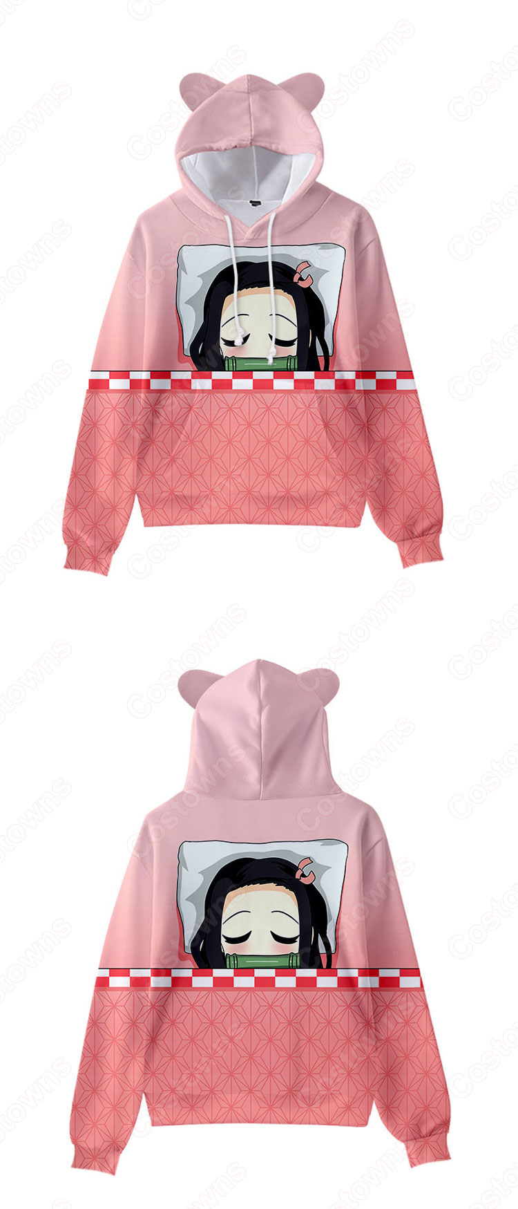 鬼滅の刃 パーカー 子供用 長袖 猫耳 カジュアル スウェット セーター ジャケット キッズ おしゃれ カジュアル フーデット トレーナー 柔らかい 誕生日プレゼント-4