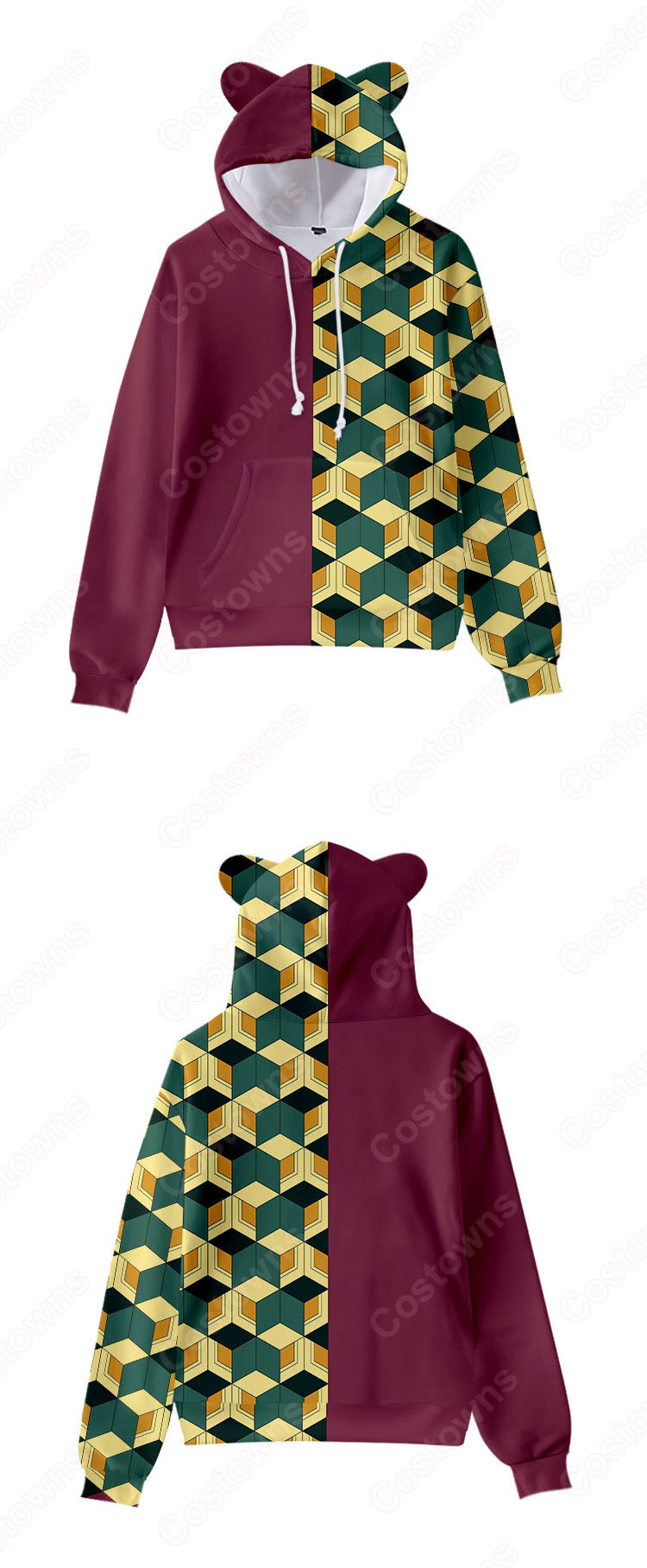 鬼滅の刃 猫耳 パーカー 子供 ジャケット キッズ 萌え フード付き コート かわいい 趣味 長袖 上着 カジュアル 春秋冬トレーナー スウェット-3