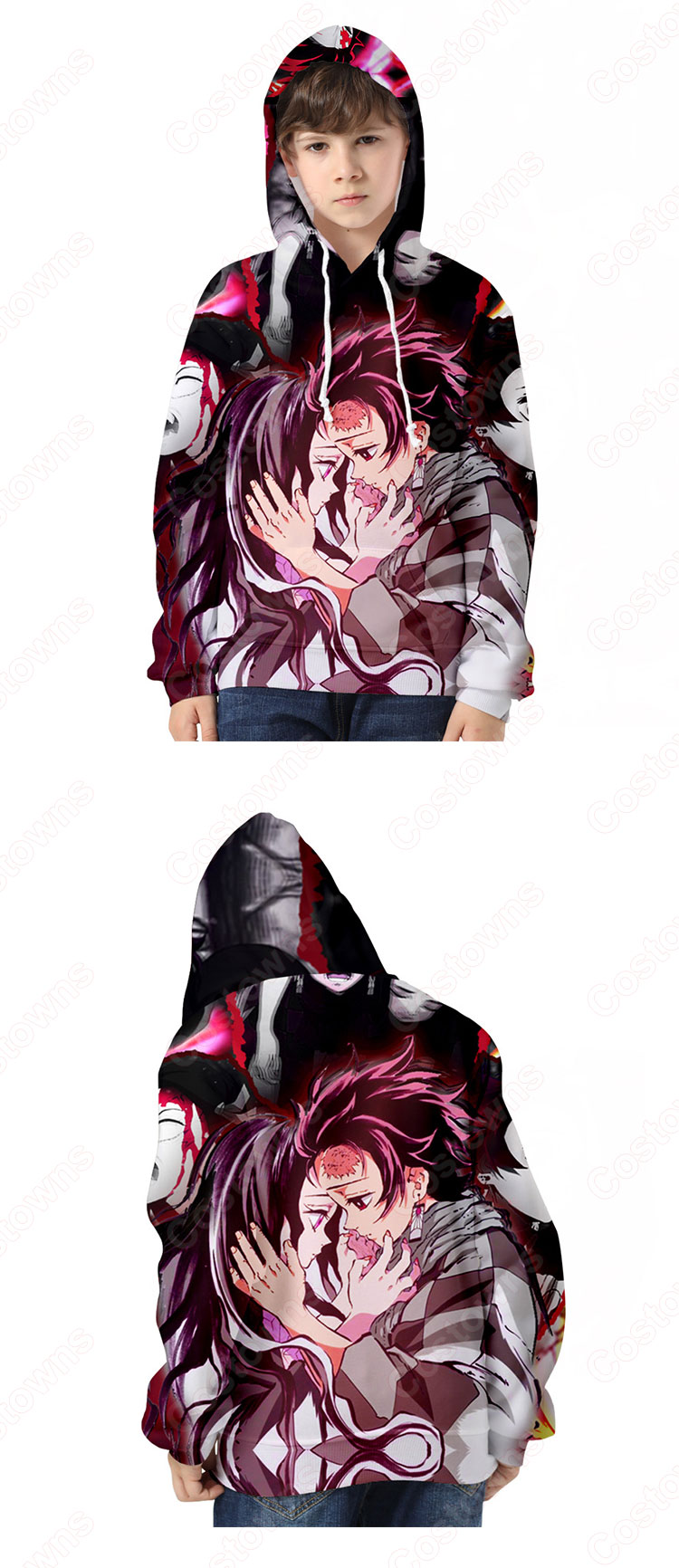 鬼滅の刃 パーカー 子供 キッズ 長袖 フード付き 親子服 男女兼用 春秋冬用 おしゃれ-2