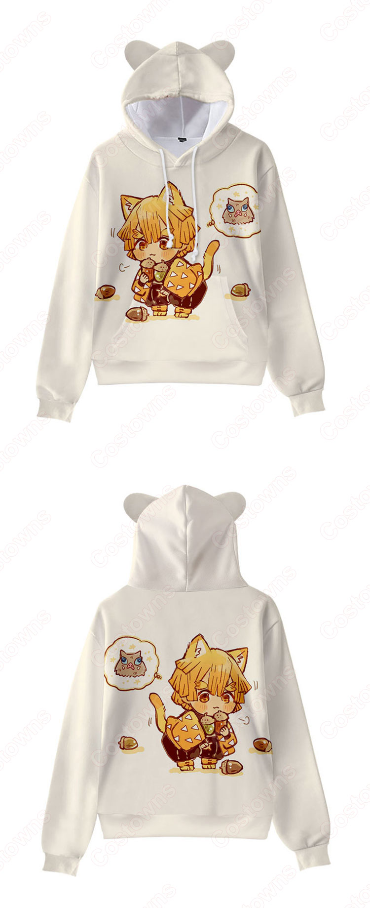 鬼滅の刃 子供用 パーカー 猫耳 キッズ スウエット 長袖 プルオーバー プリント フード付きフーディー カジュアル オーバー-8