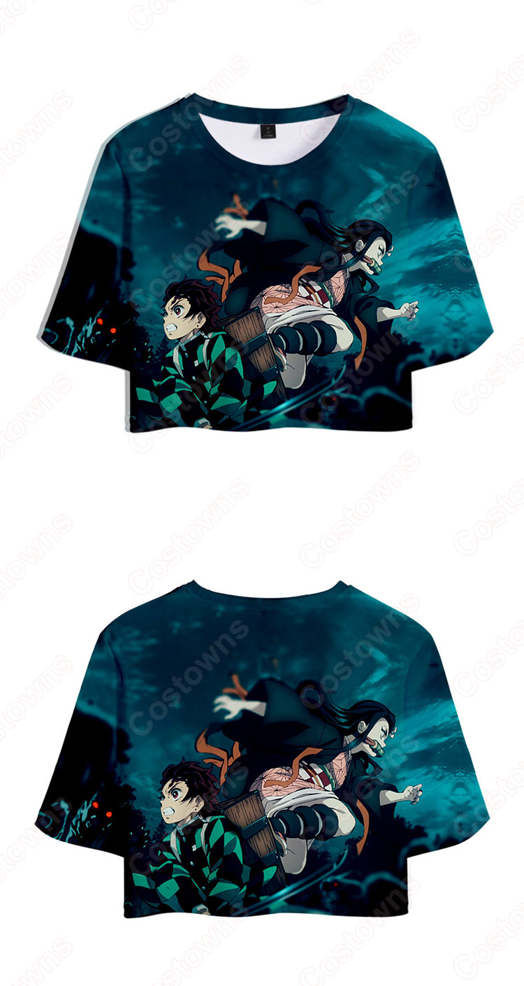 鬼滅の刃 Tシャツ 短パン 上下セット レディース アニメ 服 半袖 女の子 ガール かわいい 柔らかい ヘソ出し 衣装 イベント 誕生日 プレゼント 鬼滅の刃 グッズ-3