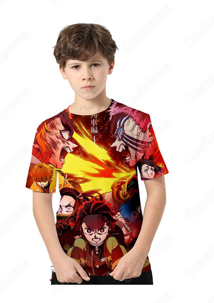 鬼滅の刃 Tシャツ 子供用 半袖 ラウンドネック 夏服 キッズ アニメ プリント 男の子 女の子 イベント 衣装 誕生日 プレゼント 鬼滅の刃 グッズ-11