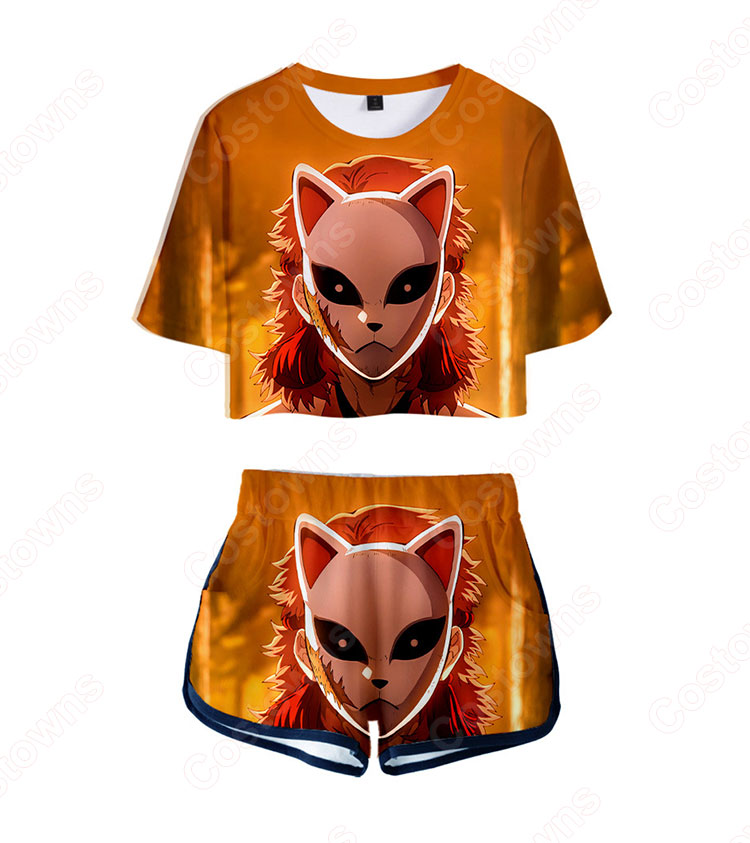 鬼滅の刃 Tシャツ 短パン 上下セット レディース アニメ 服 半袖 女の子 ガール かわいい 柔らかい ヘソ出し 衣装 イベント 誕生日 プレゼント 鬼滅の刃 グッズ-10