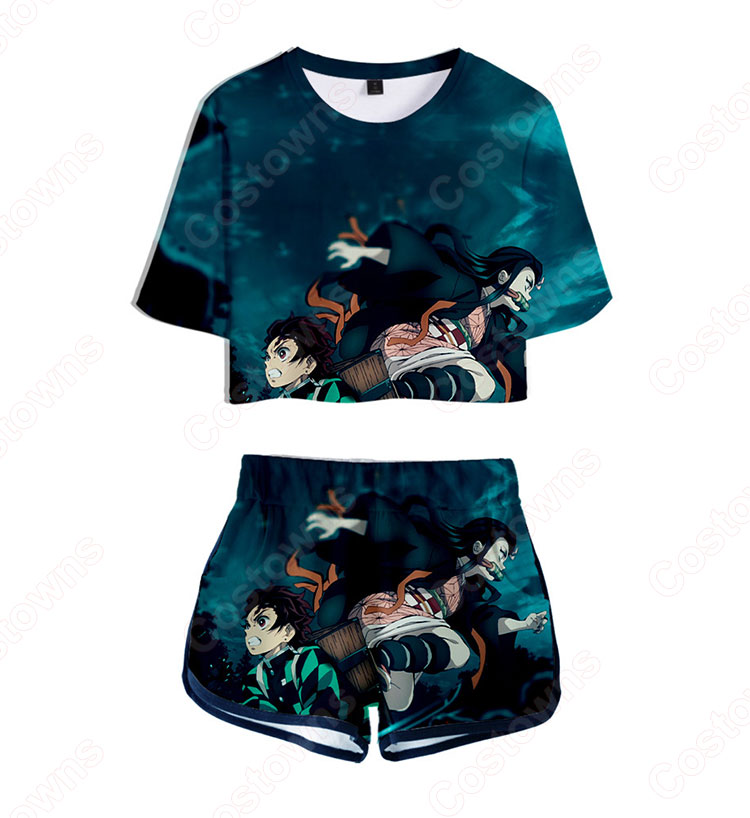 鬼滅の刃 Tシャツ 短パン 上下セット レディース アニメ 服 半袖 女の子 ガール かわいい 柔らかい ヘソ出し 衣装 イベント 誕生日 プレゼント 鬼滅の刃 グッズ-4
