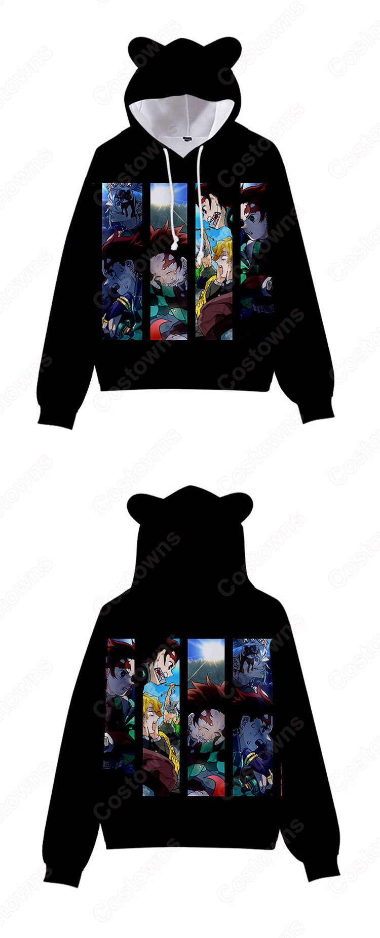 鬼滅の刃 子供用 パーカー 猫耳 キッズ スウエット 長袖 プルオーバー プリント フード付きフーディー カジュアル オーバー-16