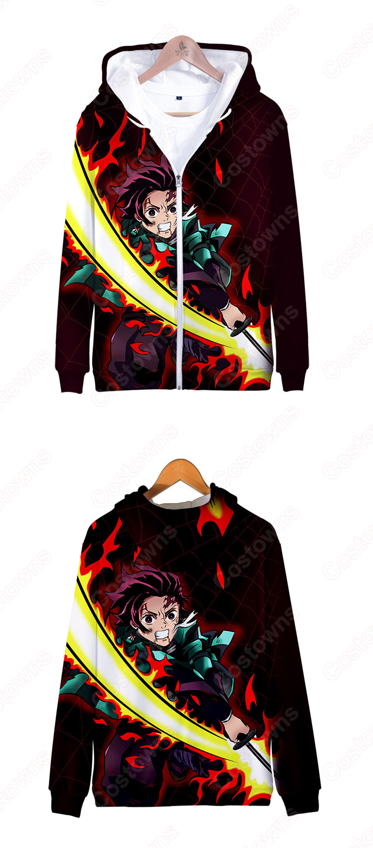 鬼滅の刃 ジップアップパーカー 子供 大人 長袖 日常服 カジュアル おしゃれ おおきいサイズ 秋 冬 服-9