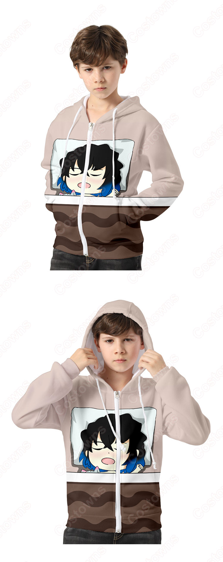 鬼滅の刃 ジップアップパーカー 普段着 カジュアルコーデ おおきいサイズ 長袖 春秋冬服 子供用 大人用-5