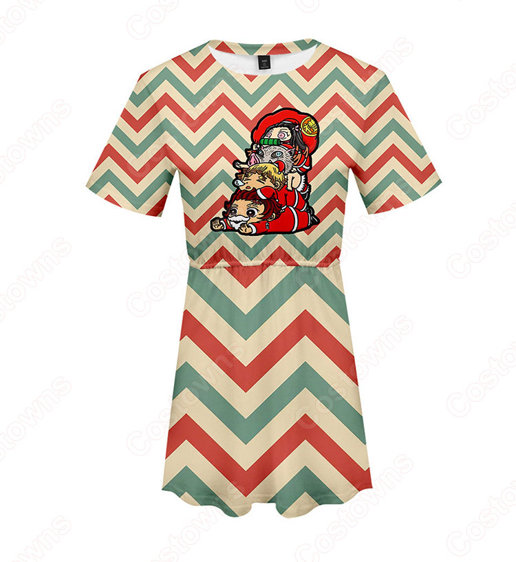 鬼滅の刃 スカート ドレス ワンピース 半袖 タイトスカート 普段着 カジュアル ソフト可愛い お洒落 人気 アニメ コスプレ服 夏服-15