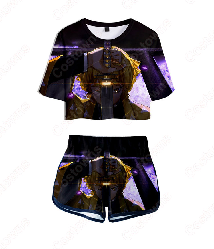 鬼滅の刃 Tシャツ 短パン 上下セット レディース アニメ 服 半袖 女の子 ガール かわいい 柔らかい ヘソ出し 衣装 イベント 誕生日 プレゼント 鬼滅の刃 グッズ-6