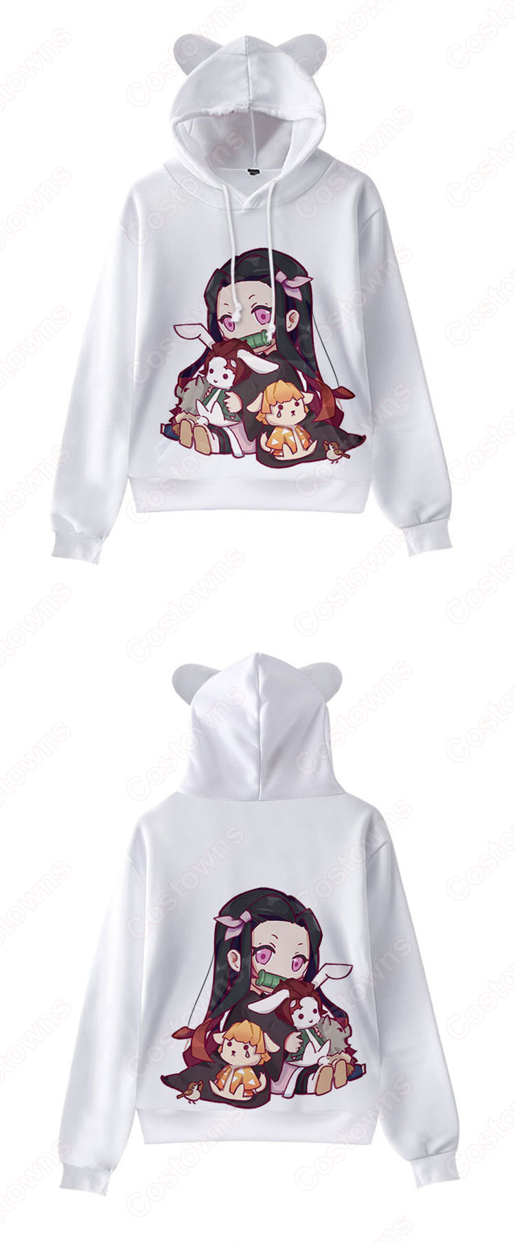 鬼滅の刃 子供用 パーカー 猫耳 キッズ スウエット 長袖 プルオーバー プリント フード付きフーディー カジュアル オーバー-3