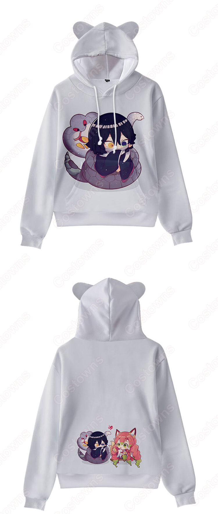 鬼滅の刃 子供用 パーカー 猫耳 キッズ スウエット 長袖 プルオーバー プリント フード付きフーディー カジュアル オーバー-9