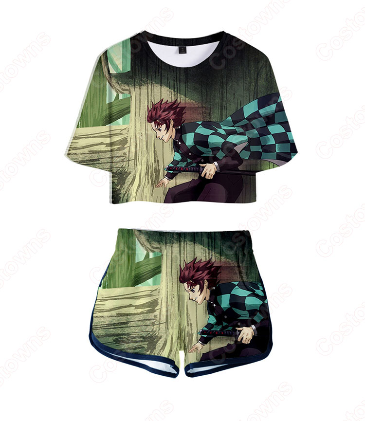 鬼滅の刃 Tシャツ 短パン 上下セット レディース アニメ 服 半袖 女の子 ガール かわいい 柔らかい ヘソ出し 衣装 イベント 誕生日 プレゼント 鬼滅の刃 グッズ-8