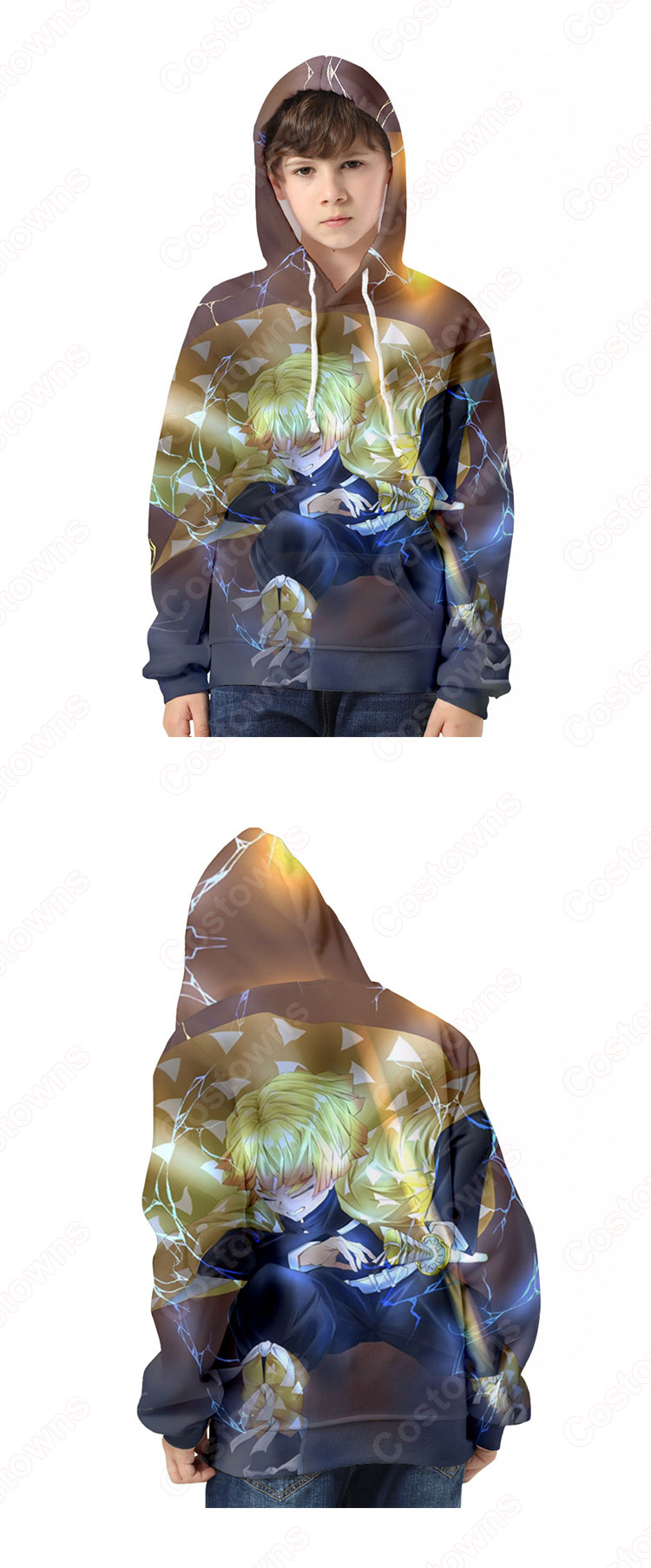 鬼滅の刃 パーカー 子供 キッズ 長袖 フード付き 親子服 男女兼用 春秋冬用 おしゃれ-4