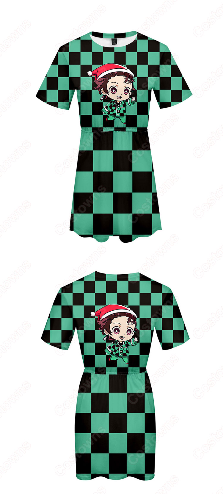 鬼滅の刃 スカート ドレス ワンピース 半袖 タイトスカート 普段着 カジュアル ソフト可愛い お洒落 人気 アニメ コスプレ服 夏服-1