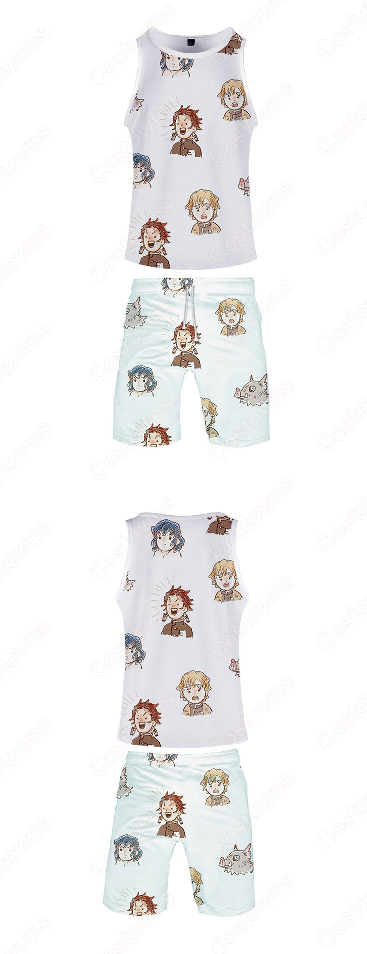 鬼滅の刃 ショート パンツ 丸首 Tシャツ 2点セット 上下セット 半袖 夏服 漫画 プリント 誕生日 プレゼント-8