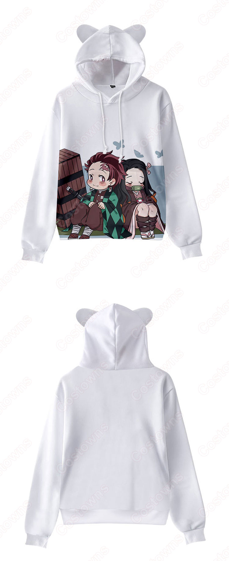 鬼滅の刃 子供用 パーカー 猫耳 キッズ スウエット 長袖 プルオーバー プリント フード付きフーディー カジュアル オーバー-12