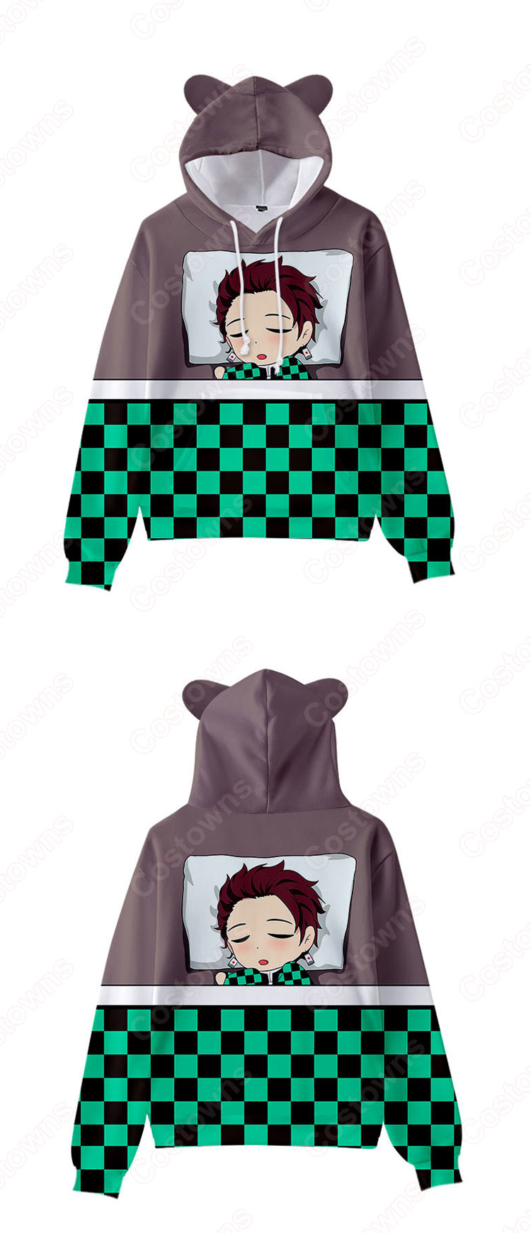 鬼滅の刃 パーカー 子供用 長袖 猫耳 カジュアル スウェット セーター ジャケット キッズ おしゃれ カジュアル フーデット トレーナー 柔らかい 誕生日プレゼント-2