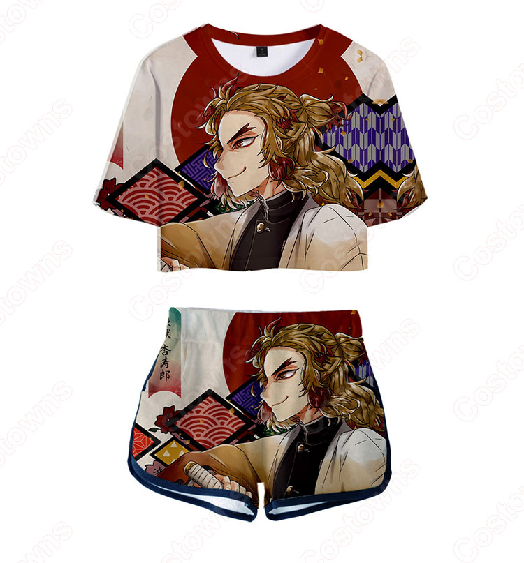 鬼滅の刃 Tシャツ 短パン 上下セット レディース アニメ 服 半袖 女の子 ガール かわいい 柔らかい ヘソ出し 衣装 イベント 誕生日 プレゼント 鬼滅の刃 グッズ-14