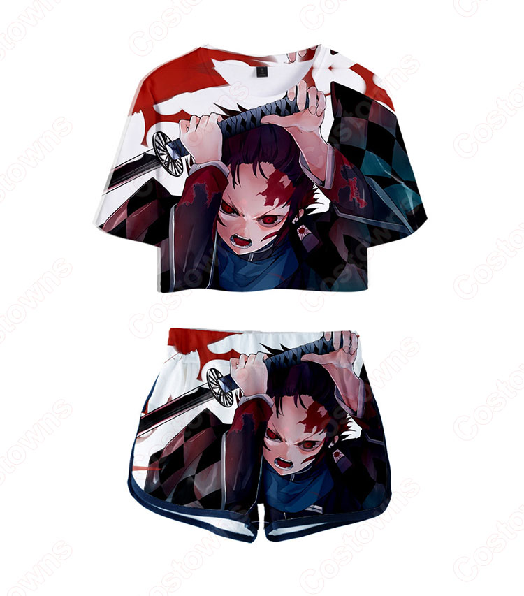 鬼滅の刃 Tシャツ 短パン 上下セット レディース アニメ 服 半袖 女の子 ガール かわいい 柔らかい ヘソ出し 衣装 イベント 誕生日 プレゼント 鬼滅の刃 グッズ-16