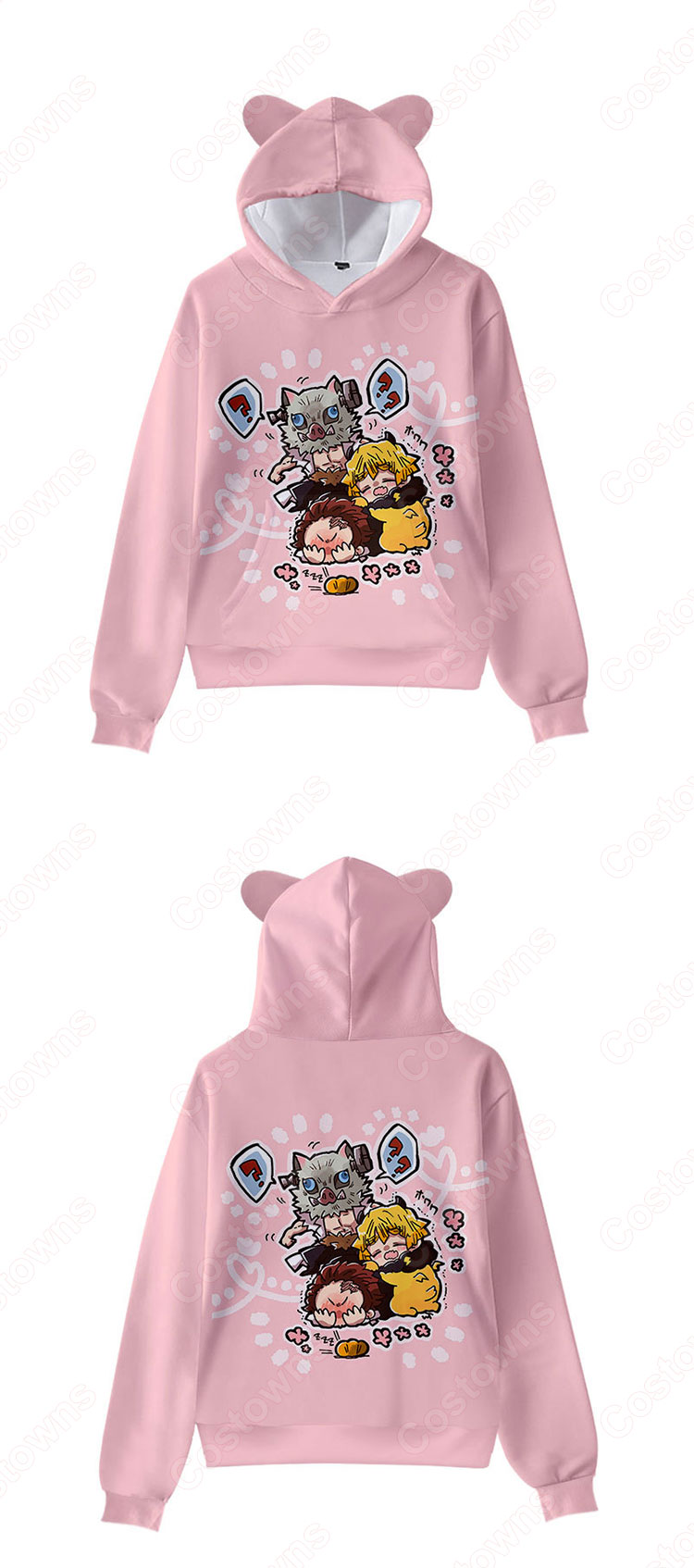 鬼滅の刃 パーカー フード付き 猫耳 長袖 上着 カジュアル 大人 子供用 おしゃれ カジュアル フーデット トレーナー 柔らかい 誕生日プレゼント-3