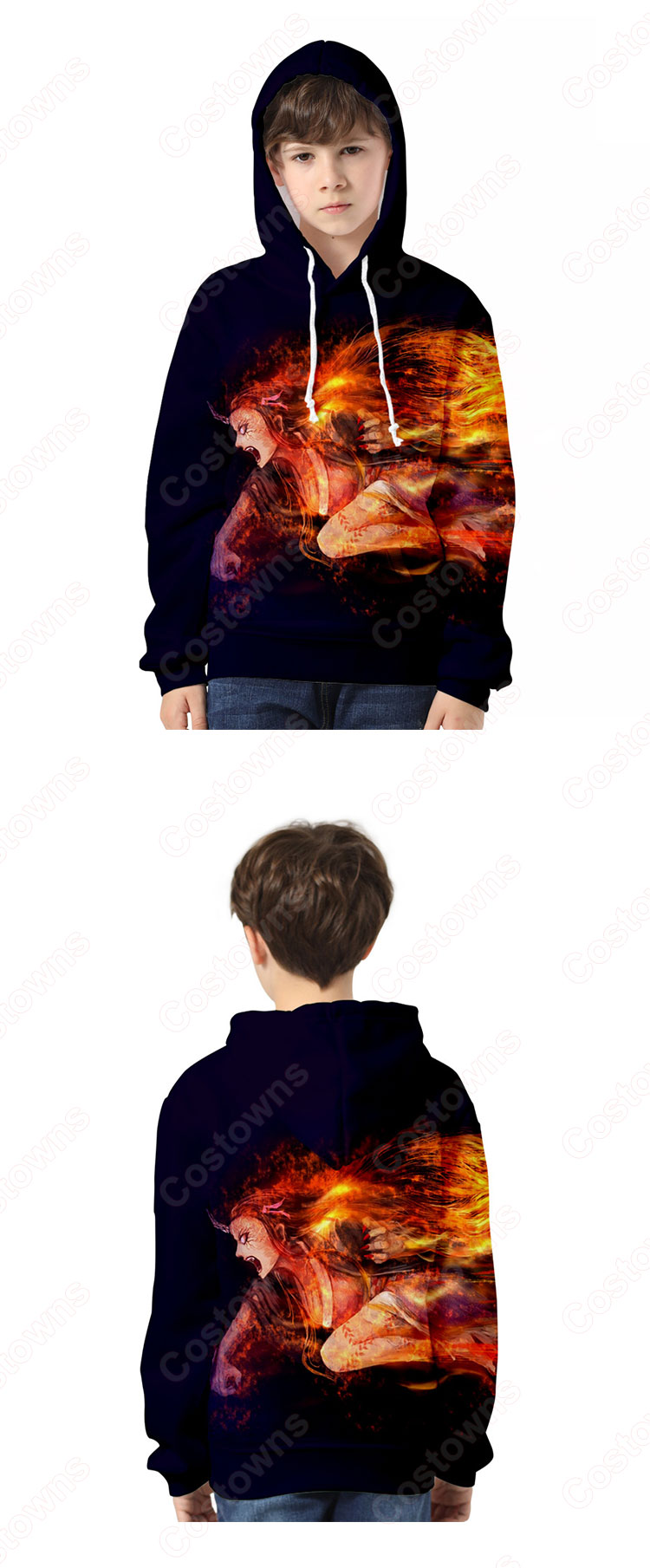 鬼滅の刃 パーカー 子供 キッズ 長袖 フード付き 親子服 男女兼用 春秋冬用 おしゃれ-5
