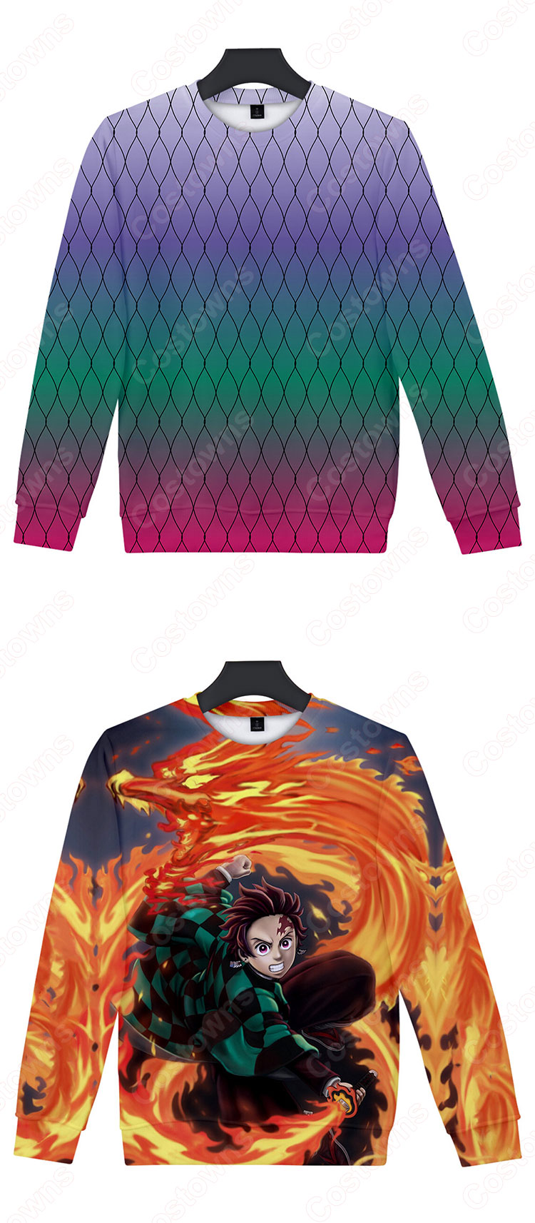 鬼滅の刃 トレーナー 大人 キッズ 長袖 ラウンドネック ゆったり スウェット 男の子 女の子 3Dプリント服 誕生日 プレゼント-3