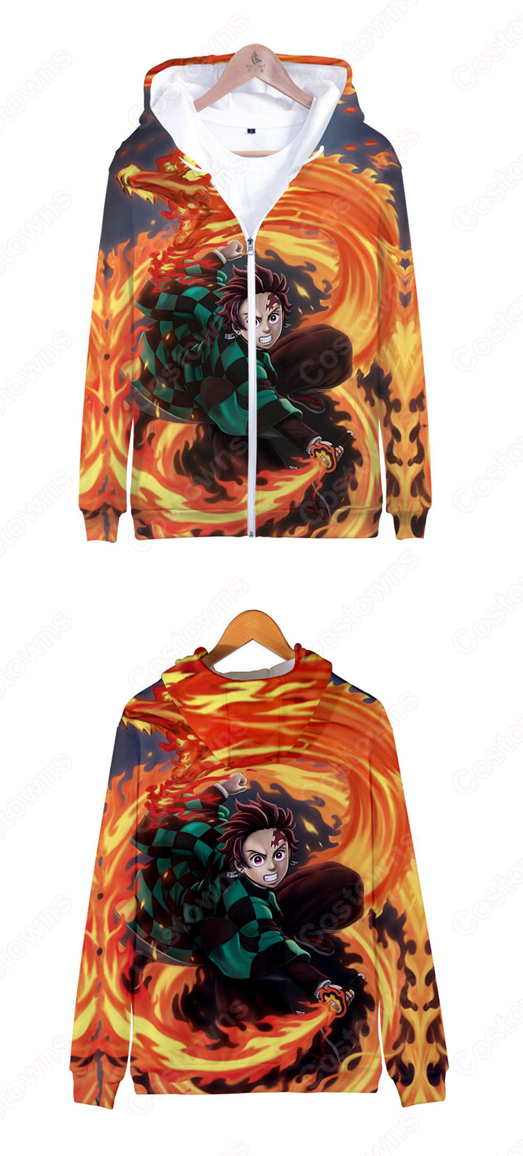 鬼滅の刃 ジップアップパーカー 子供 大人 長袖 日常服 カジュアル おしゃれ おおきいサイズ 秋 冬 服-7
