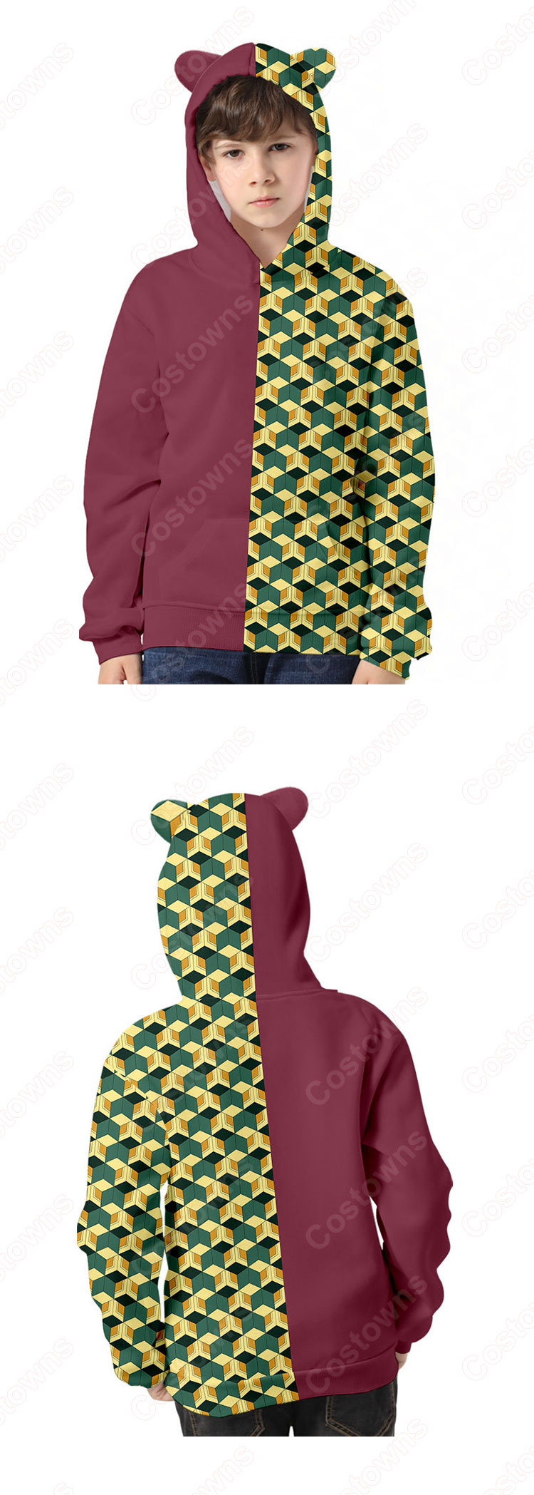 鬼滅の刃 猫耳 パーカー 子供 ジャケット キッズ 萌え フード付き コート かわいい 趣味 長袖 上着 カジュアル 春秋冬トレーナー スウェット-4