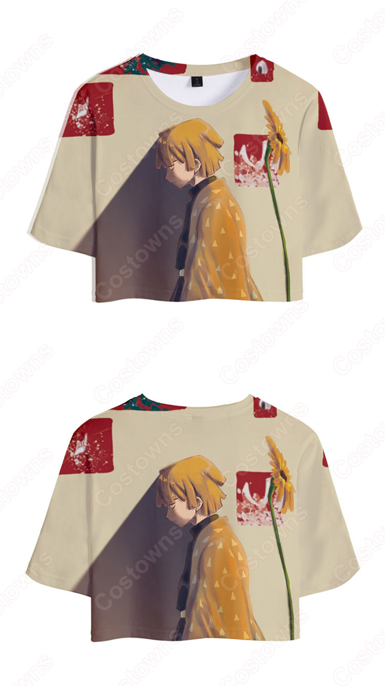 鬼滅の刃 Tシャツ 短パン 上下セット レディース アニメ 服 半袖 女の子 ガール かわいい 柔らかい ヘソ出し 衣装 イベント 誕生日 プレゼント 鬼滅の刃 グッズ-1