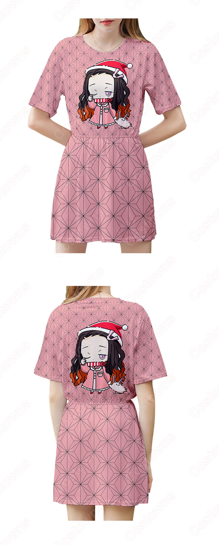 鬼滅の刃 スカート ドレス ワンピース 半袖 タイトスカート 普段着 カジュアル ソフト可愛い お洒落 人気 アニメ コスプレ服 夏服-7