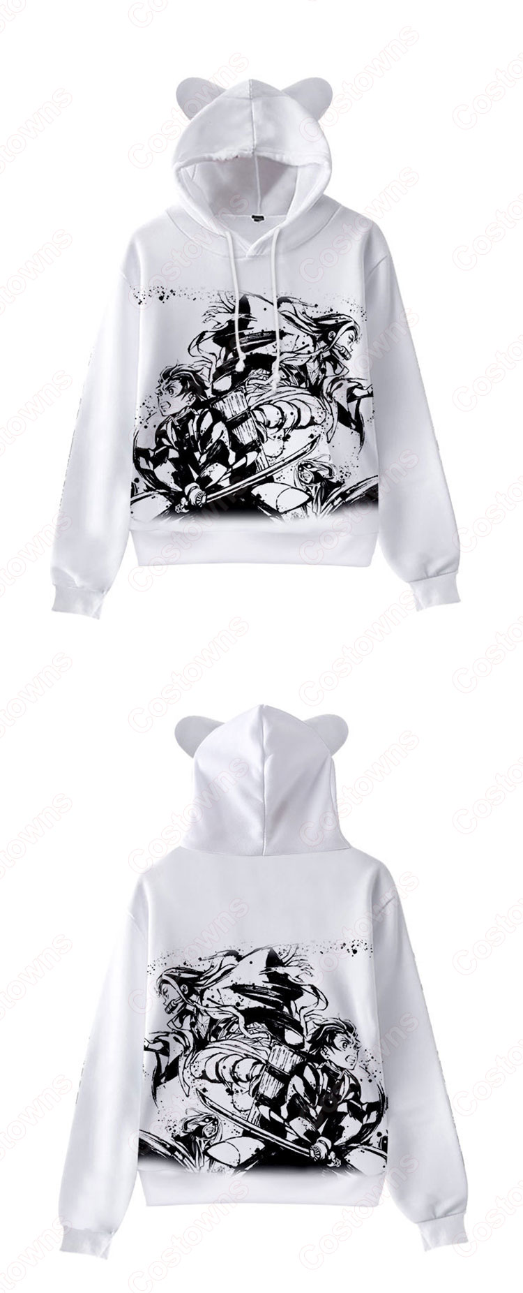 鬼滅の刃 子供用 パーカー 猫耳 キッズ スウエット 長袖 プルオーバー プリント フード付きフーディー カジュアル オーバー-15