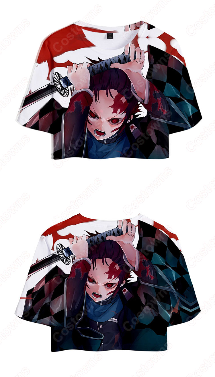 鬼滅の刃 Tシャツ 短パン 上下セット レディース アニメ 服 半袖 女の子 ガール かわいい 柔らかい ヘソ出し 衣装 イベント 誕生日 プレゼント 鬼滅の刃 グッズ-15