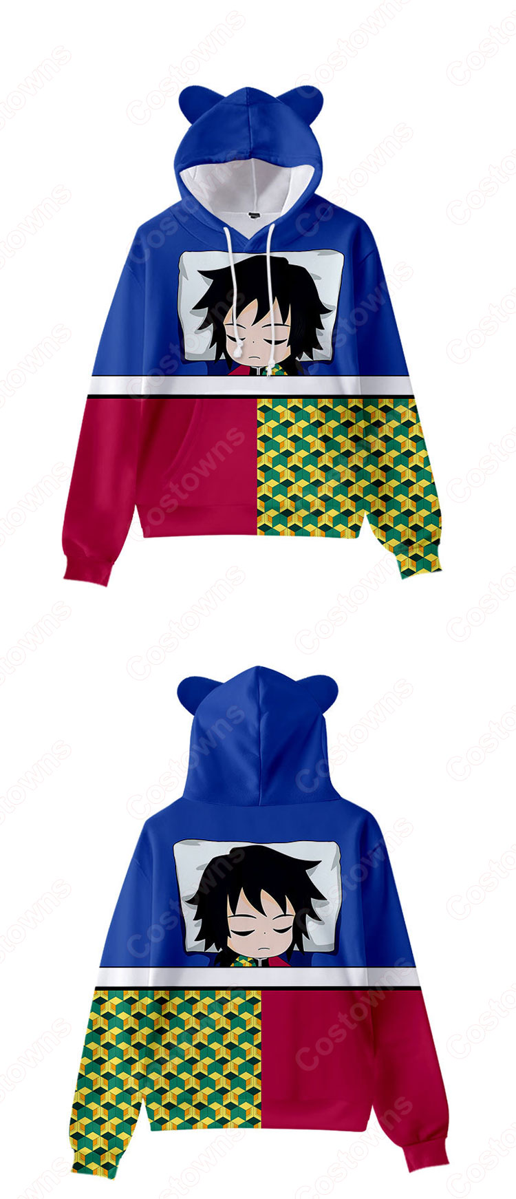 鬼滅の刃 パーカー 子供用 長袖 猫耳 カジュアル スウェット セーター ジャケット キッズ おしゃれ カジュアル フーデット トレーナー 柔らかい 誕生日プレゼント-1