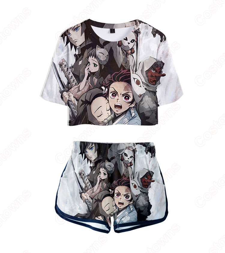 鬼滅の刃 Tシャツ 短パン 上下セット レディース アニメ 服 半袖 女の子 ガール かわいい 柔らかい ヘソ出し 衣装 イベント 誕生日 プレゼント 鬼滅の刃 グッズ-20