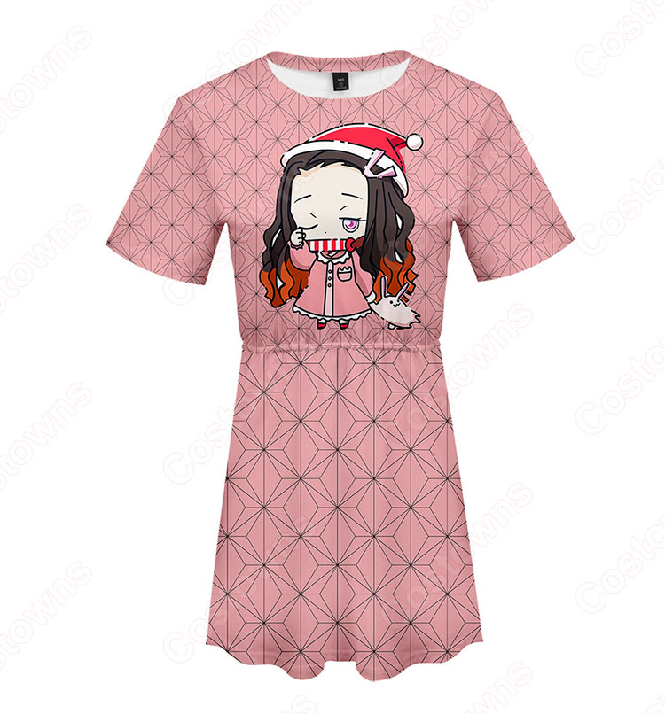 鬼滅の刃 スカート ドレス ワンピース 半袖 タイトスカート 普段着 カジュアル ソフト可愛い お洒落 人気 アニメ コスプレ服 夏服-5